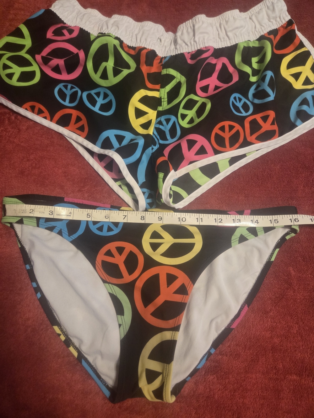 Womens' Black Multi Peace Sign Shorts And Swim Bottoms